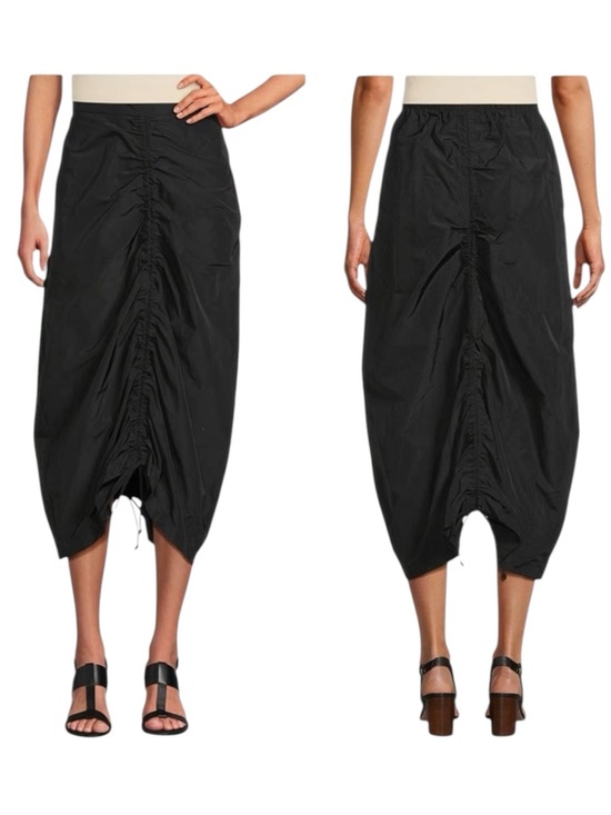 bryn Walker Dresses & Skirts - Bryn Walker Cleo Memory Crunch Flat Front Ruched Skirt Sleek Black Midi Womens S